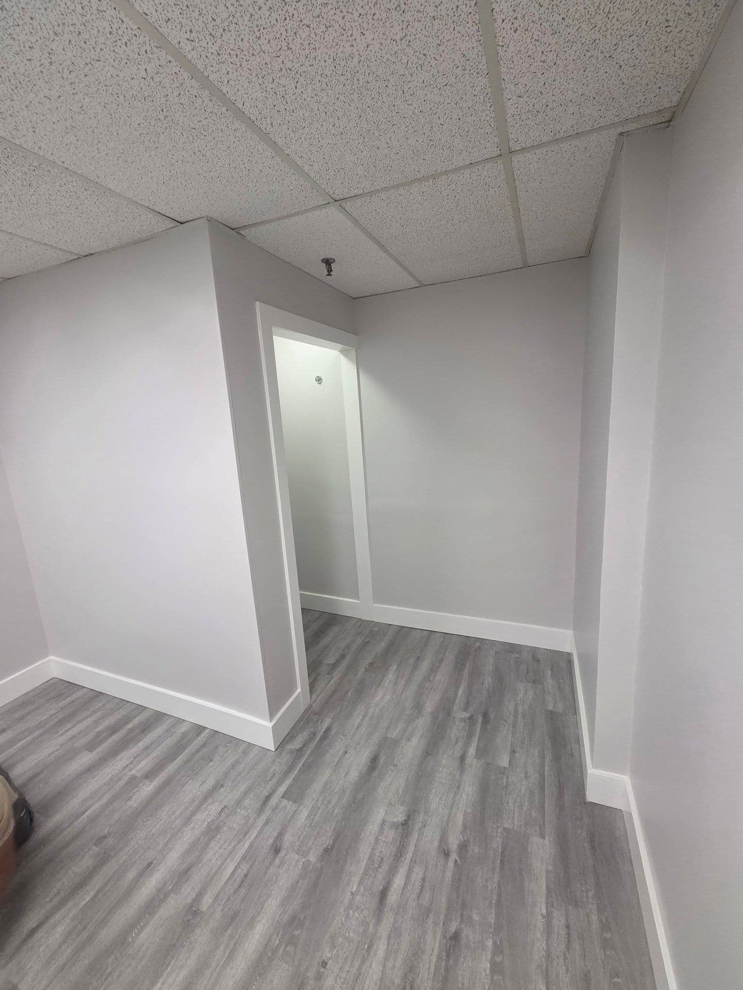 Freshly painted commercial unit with new grey plank flooring